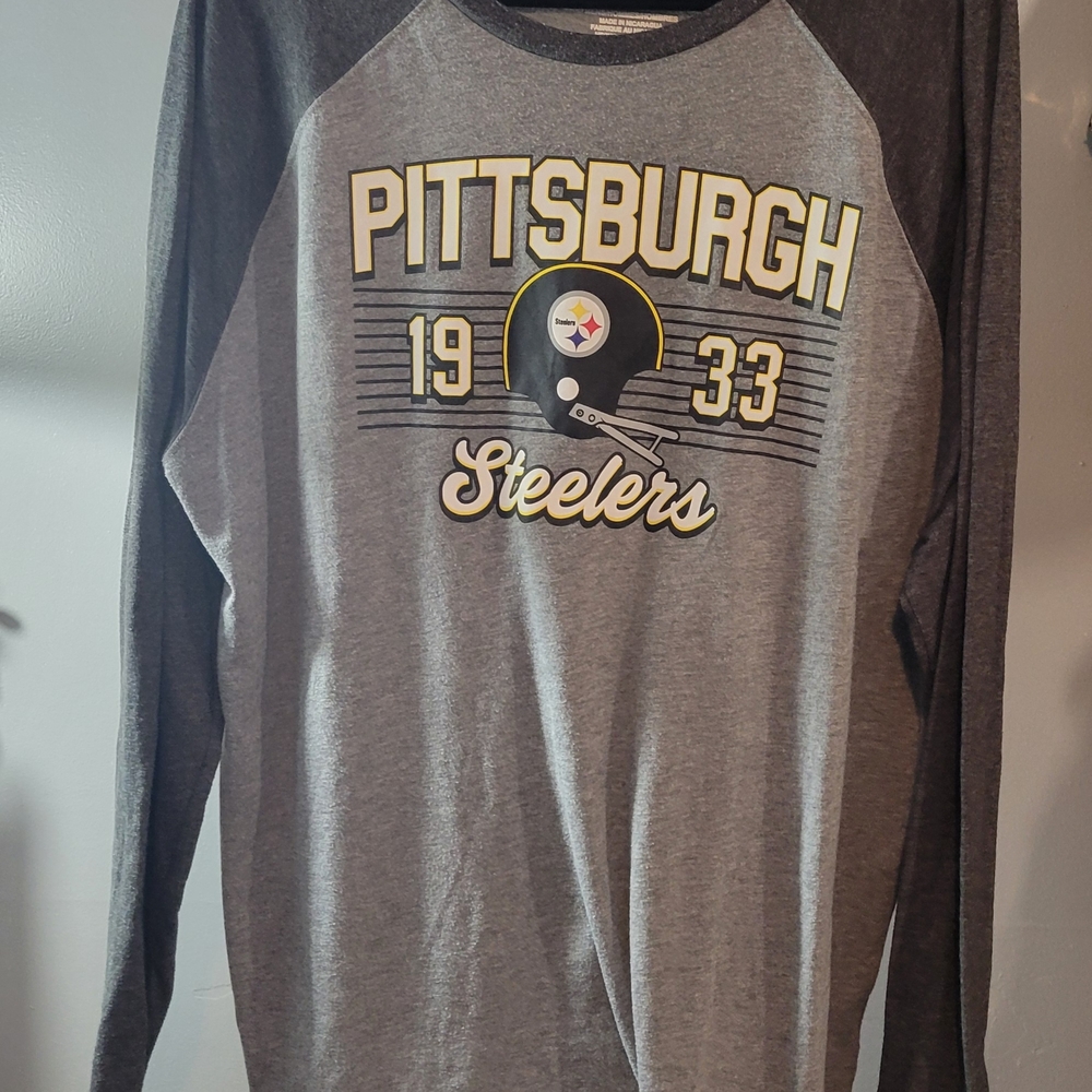 Fanatics Pittsburgh Steelers Gray and Black Long Sleeve Shirt